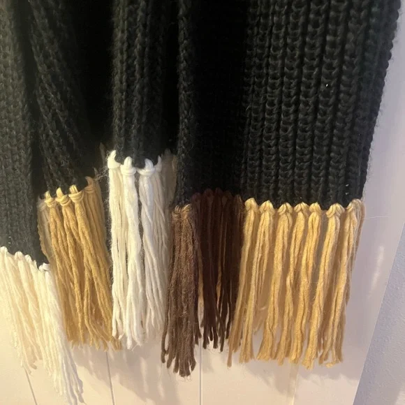 Anthropologie Long and Chunky Black Duster Cardigan with Tan Fringe (one size) - Picture 8 of 10